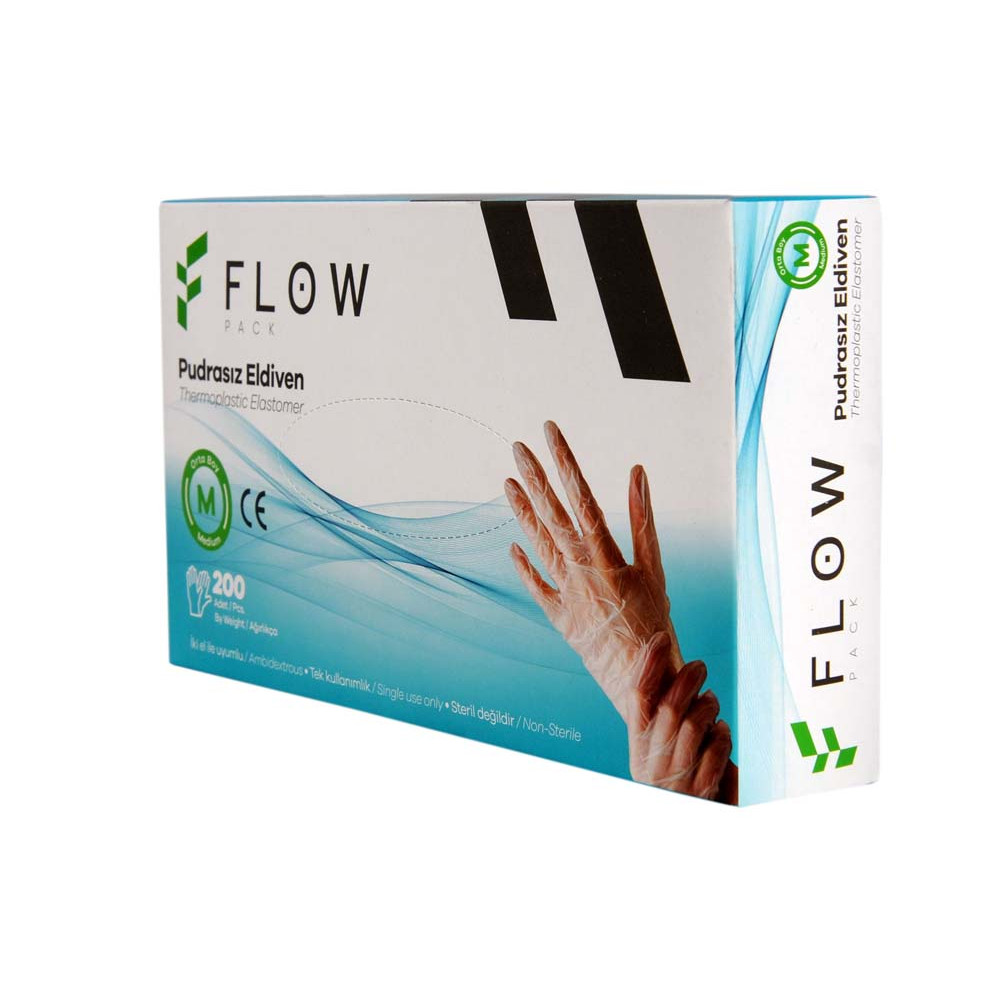 FLOW TAPE PUDRASIZ ŞEFFAF ELDİVEN (M) 200LÜ 20PK/KL
