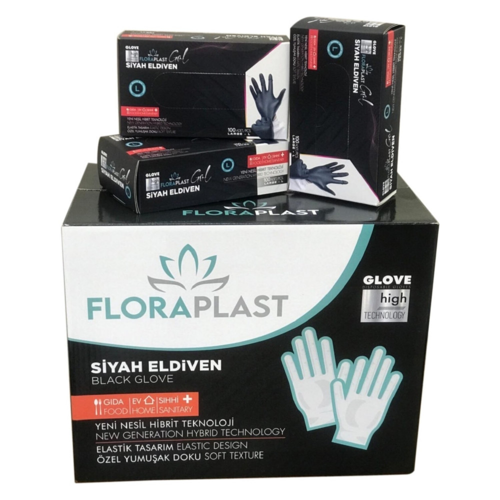 FLORA TPE ELDİVEN SİYAH 100LÜ(L) 20PK/KL