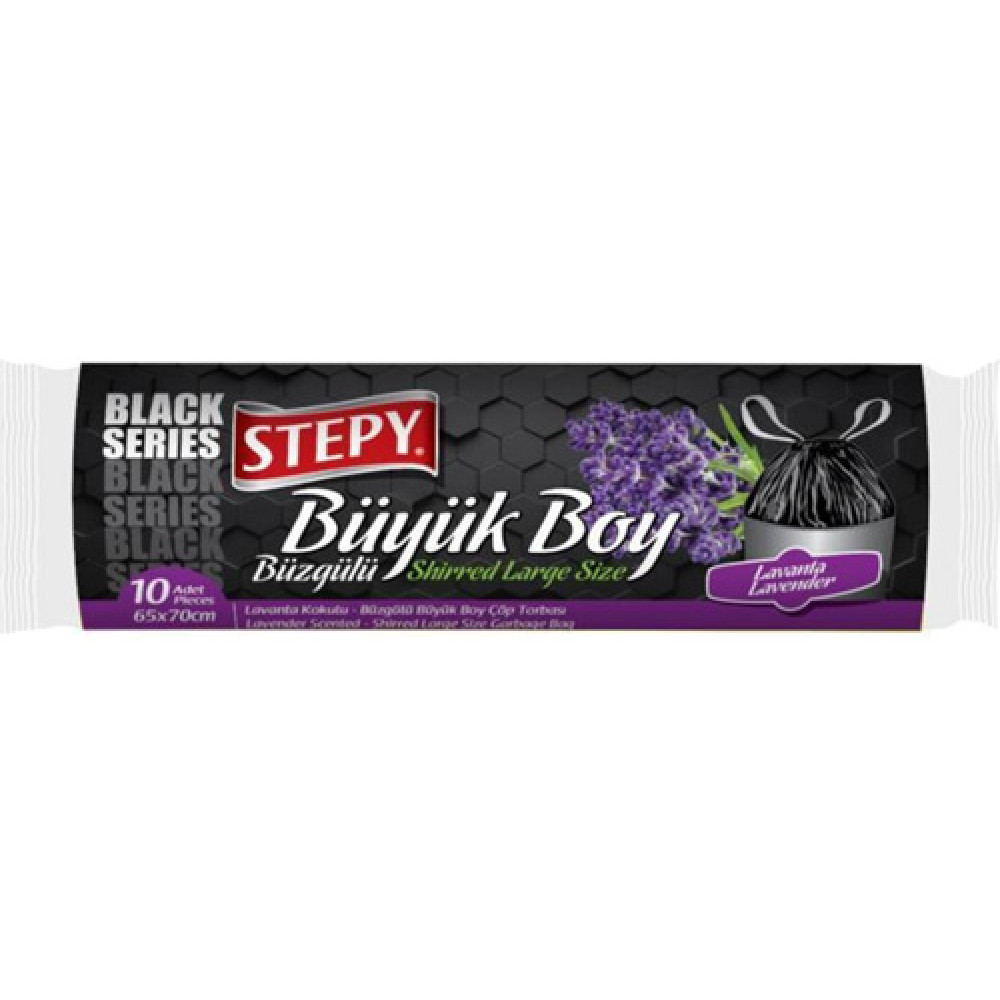 STEPY ÇÖP POŞETİ BLACK BÜZGÜLÜ LAVANTA BÜYÜK 65*70 25PK/KL
