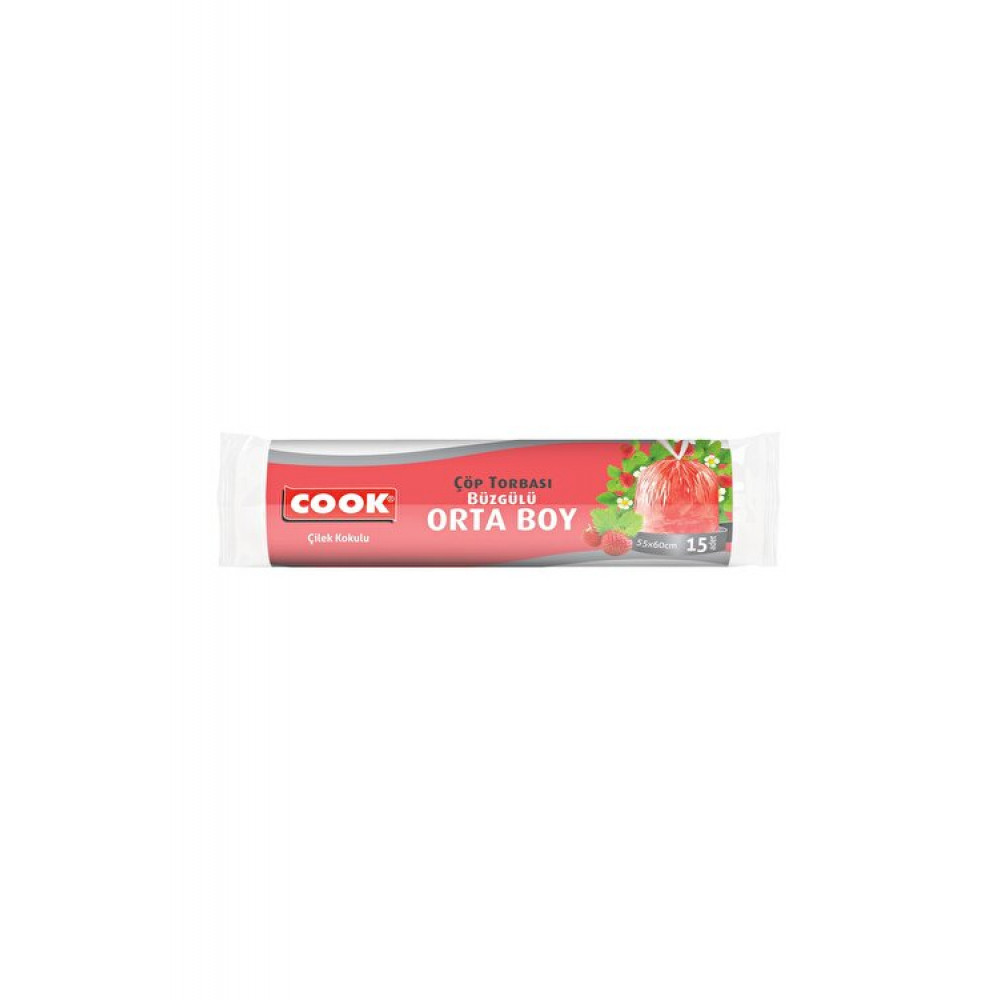 COOK ÇÖP POŞETİ BÜZGÜLÜ ORTA 55*60 (ÇİLEK) 10AD/PK 25PK/KL