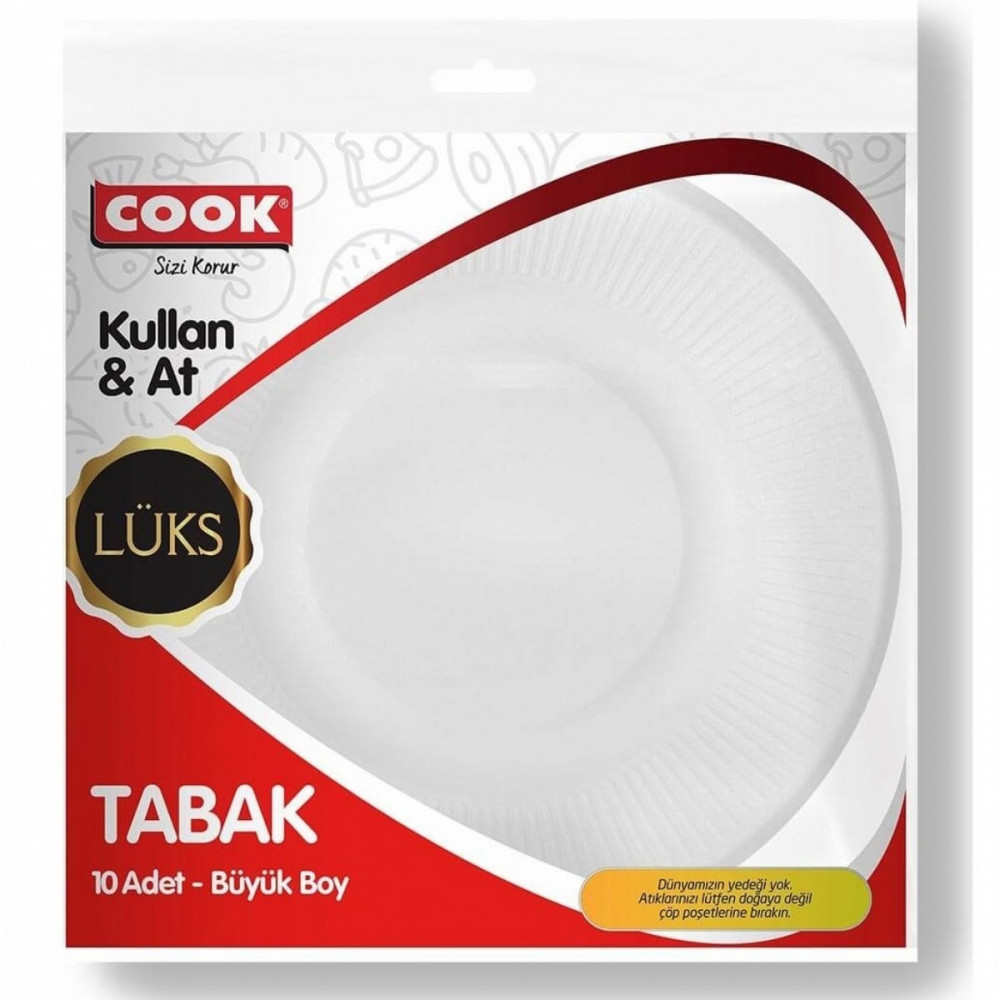 COOK LÜKS PLASTİK TABAK BÜYÜK 19CM 10LU 100PK/KL