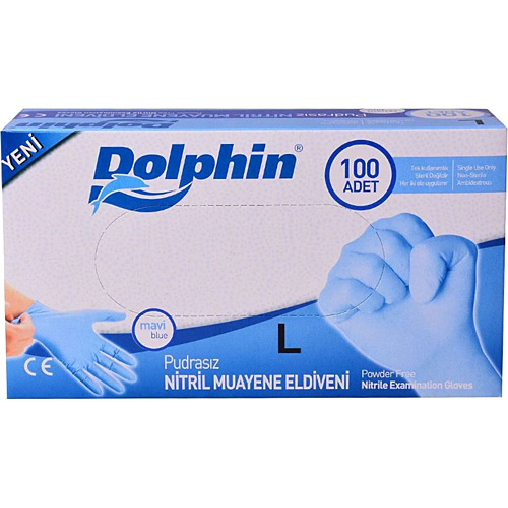 DOLPHİN MUAYENE ELDİVENİ PUDRASIZ NİTRİL MAVİ (L) 20PK/KL